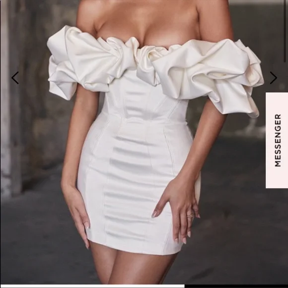 House of CB Selena Ivory Satin Ruffle Strapless Dress